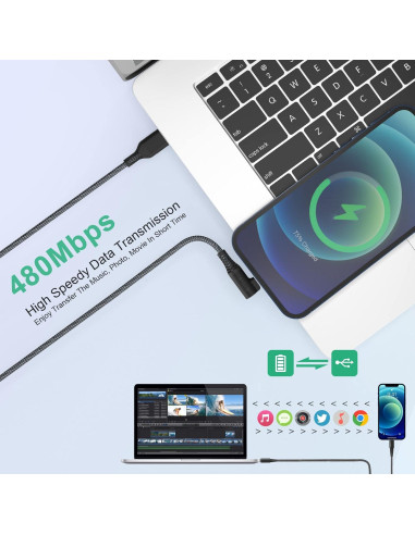 Cable de Carga Lightning Bawanfa 6.1m Ángulo Recto MFi iPhone