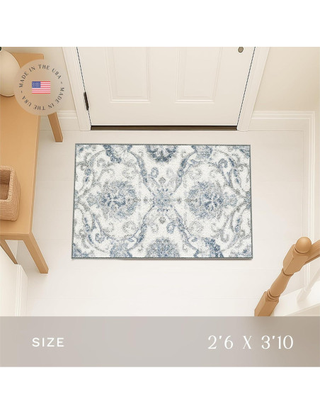 Alfombra de Área Maples Rugs Blooming Damask 116x76 cm Gris/Azul