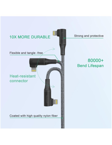 Cable de Carga Lightning Bawanfa 6.1m Ángulo Recto MFi iPhone