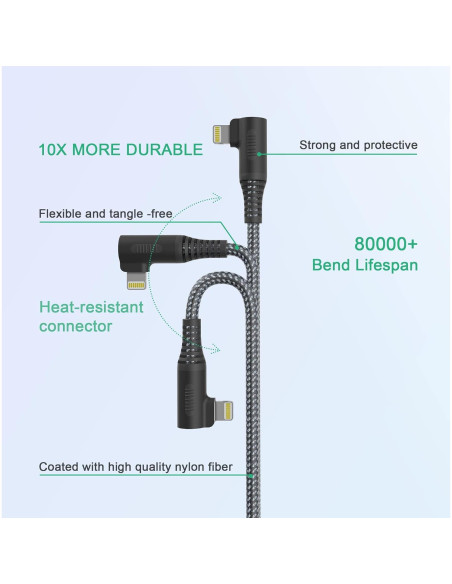 Cable de Carga Lightning Bawanfa 6.1m Ángulo Recto MFi iPhone