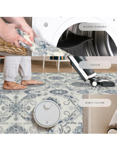 Alfombra de Área Maples Rugs Blooming Damask 116x76 cm Gris/Azul