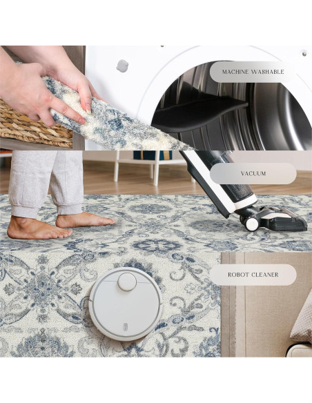 Alfombra de Área Maples Rugs Blooming Damask 116x76 cm Gris/Azul