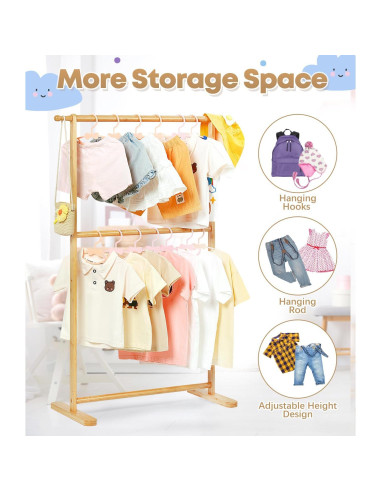 Perchero de Bambú para Niños Relquorax - Doble Poste 75 cm