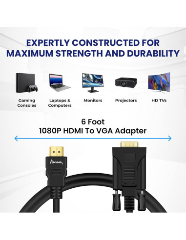 Cable HDMI a VGA Aurum 1.83m Macho a Macho 1080p Negro