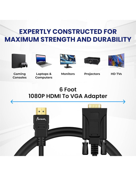 Cable HDMI a VGA Aurum 1.83m Macho a Macho 1080p Negro