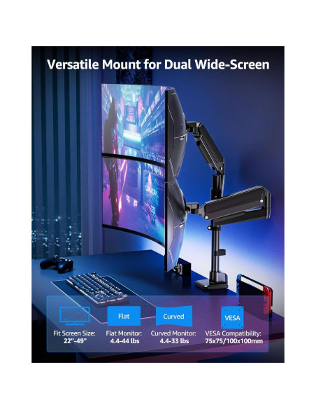 Soporte Doble para Monitores MOUNTUP 49" Curvos Ajustable