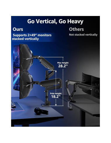 Soporte Doble para Monitores MOUNTUP 49" Curvos Ajustable