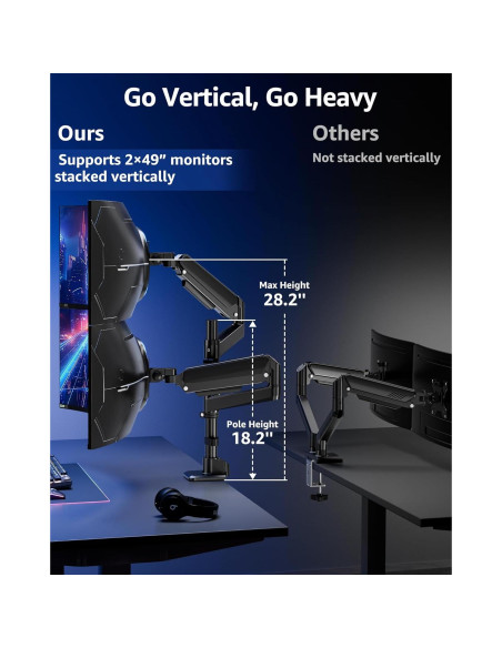 Soporte Doble para Monitores MOUNTUP 49" Curvos Ajustable