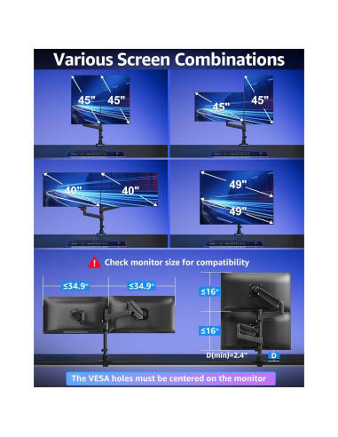 Soporte Doble para Monitores MOUNTUP 49" Curvos Ajustable