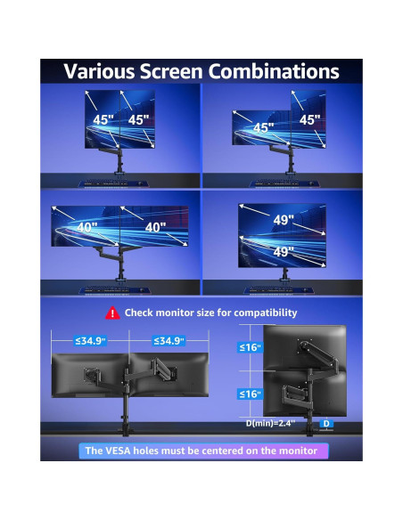 Soporte Doble para Monitores MOUNTUP 49" Curvos Ajustable