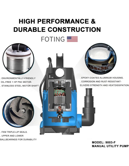 Bomba de Agua Sumergible FOTING 1HP 4600GPH para Drenaje