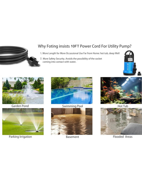 Bomba de Agua Sumergible FOTING 1HP 4600GPH para Drenaje