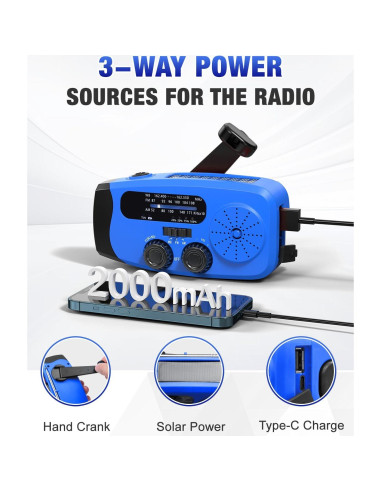 Radio de Emergencia Manivela Emgykit 2000mAh AM/FM NOAA LED SOS