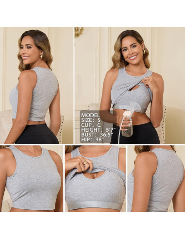 Sujetador de Lactancia Bhome para Mujeres - Top de Tanque Gris Grande