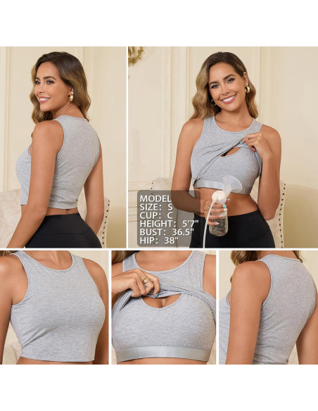 Sujetador de Lactancia Bhome para Mujeres - Top de Tanque Gris Grande