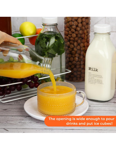 DHSBTLS 4 Botellas de Leche de Vidrio 1L con Tapas y Etiquetas