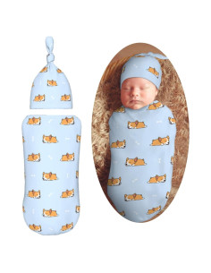 Manta Swaddle Muishi Corgi Dormilón Azul con Sombrero