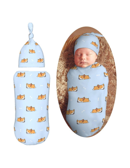Manta Swaddle Muishi Corgi Dormilón Azul con Sombrero