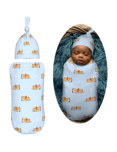 Manta Swaddle Muishi Corgi Dormilón Azul con Sombrero 2