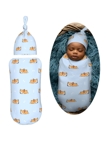 Manta Swaddle Muishi Corgi Dormilón Azul con Sombrero