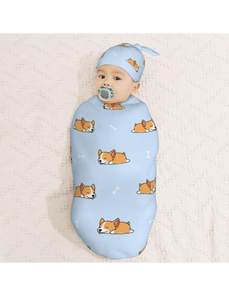 Manta Swaddle Muishi Corgi Dormilón Azul con Sombrero
