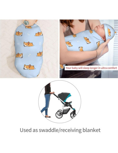 Manta Swaddle Muishi Corgi Dormilón Azul con Sombrero