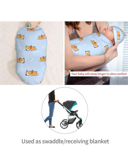 Manta Swaddle Muishi Corgi Dormilón Azul con Sombrero