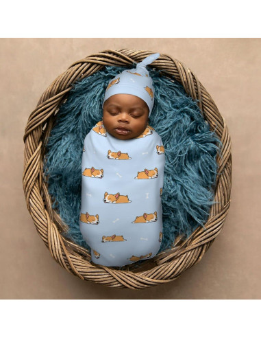 Manta Swaddle Muishi Corgi Dormilón Azul con Sombrero