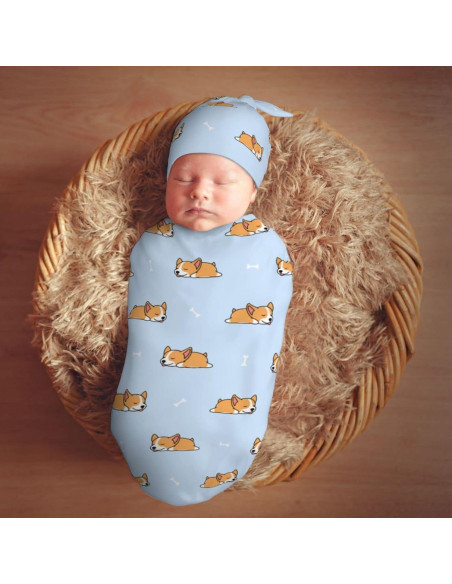 Manta Swaddle Muishi Corgi Dormilón Azul con Sombrero