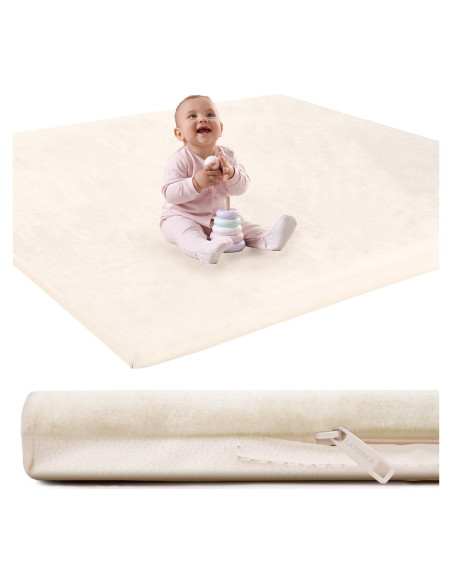 Alfombra de Juego Acolchada 127x127 cm Franela PU Beige