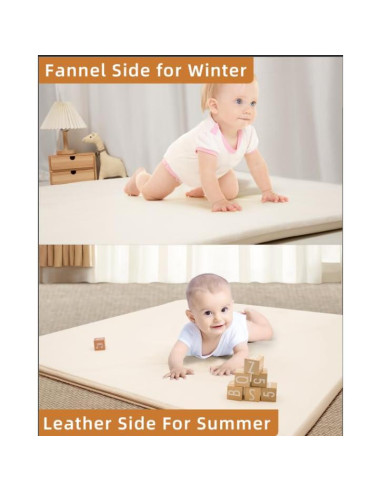 Alfombra de Juego Acolchada 127x127 cm Franela PU Beige