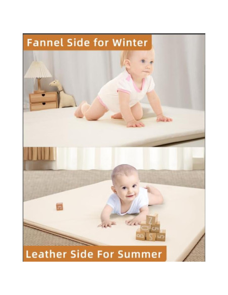 Alfombra de Juego Acolchada 127x127 cm Franela PU Beige