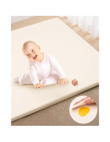 Alfombra de Juego Acolchada 127x127 cm Franela PU Beige
