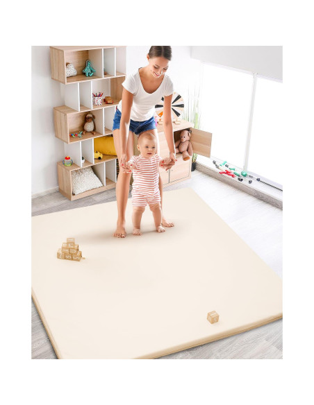 Alfombra de Juego Acolchada 127x127 cm Franela PU Beige