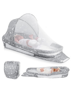 Cojín Portátil para Bebés Greenecocs Gris 2 en 1 con Red Mosquitos
