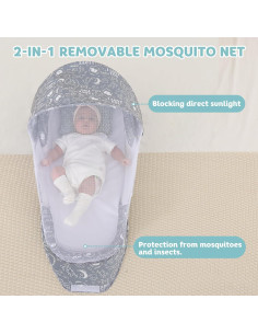 Cojín Portátil para Bebés Greenecocs Gris 2 en 1 con Red Mosquitos 2