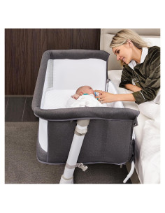 Cuna Lateral RONBEI Ajustable para Bebés Gris Oscuro