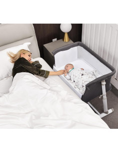 Cuna Lateral RONBEI Ajustable para Bebés Gris Oscuro 2