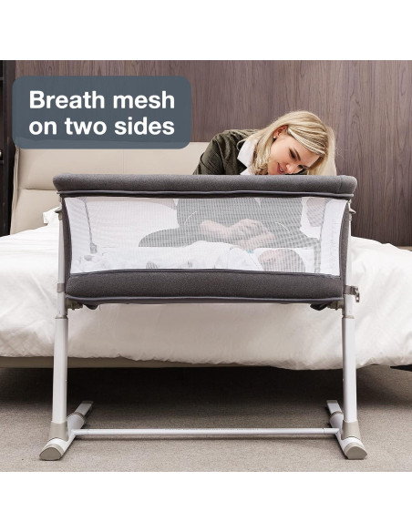 Cuna Lateral RONBEI Ajustable para Bebés Gris Oscuro