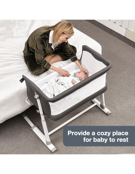 Cuna Lateral RONBEI Ajustable para Bebés Gris Oscuro