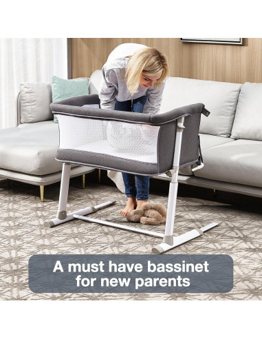 Cuna Lateral RONBEI Ajustable para Bebés Gris Oscuro
