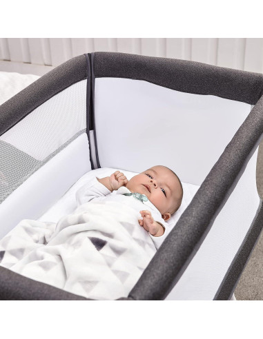 Cuna Lateral RONBEI Ajustable para Bebés Gris Oscuro