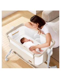 Cuna Lateral Portátil Taylengrow Beige con Colchón Lavable
