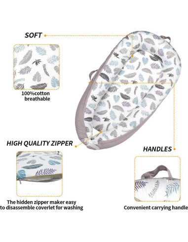 Funda Reemplazable para Lounger de Bebé Nido 100% Algodón 80x50cm