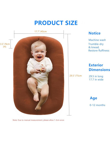 Cojín para Bebés Loevin Café 75x45 cm Lavable y Portátil