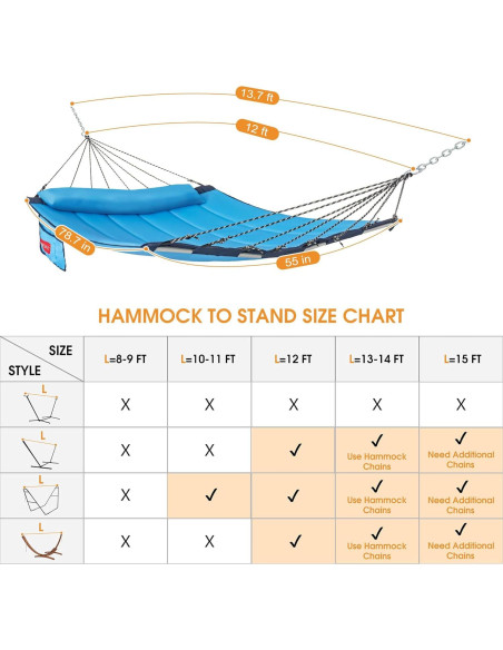 Hamaca Acolchada Doble Lazy Daze 3.66m Azul con Almohada