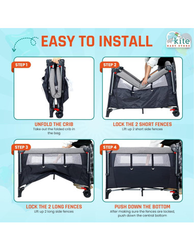 Cuna 5 en 1 Portátil Kite Baby - Cambiador, Parque Infantil, Colchón