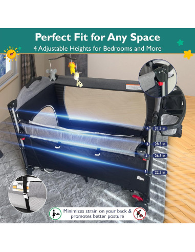 Cuna 5 en 1 Portátil Kite Baby - Cambiador, Parque Infantil, Colchón