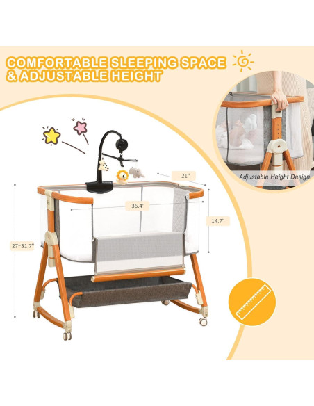 Cuna Lateral 3 en 1 BLBGDD Ajustable con Juguetes Musicales