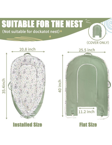 Funda Reversible para Lounger de Bebé Algodón Conejo Verde